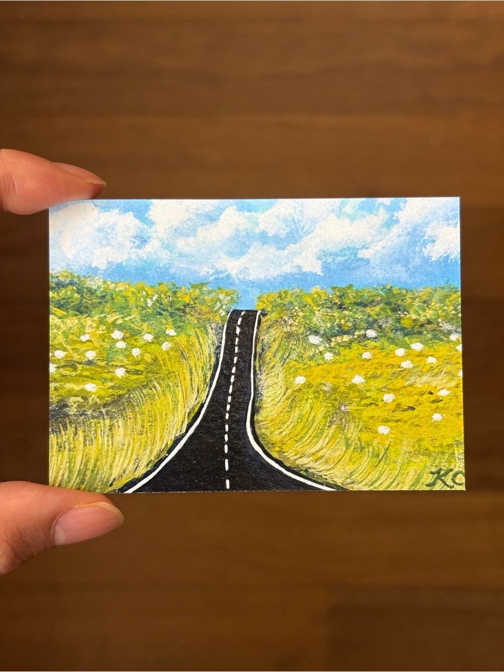 ACEO PRINT of Original Painting Roadtrip Hills Sheep Landscape - PaperTrailbyKC